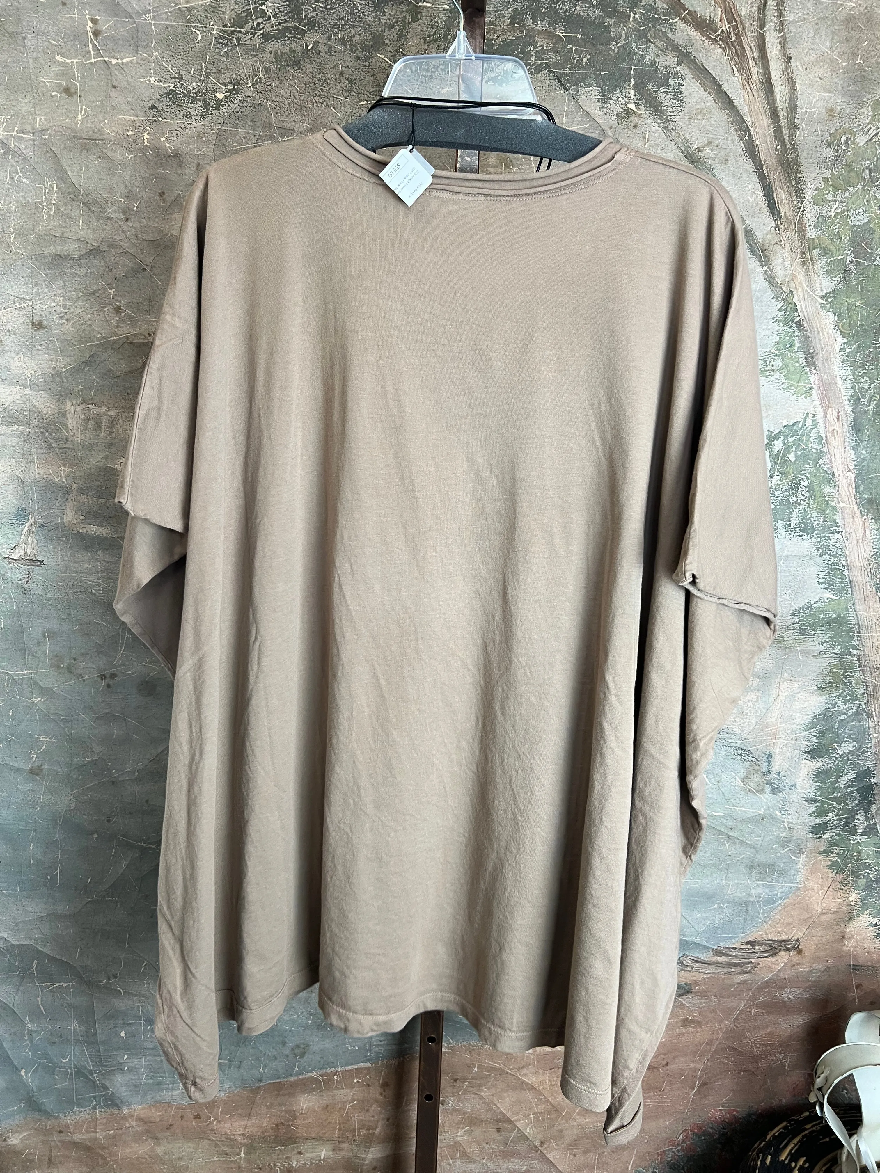 8715 Solid V-Elbow Tunic Tshirt-Mushroom