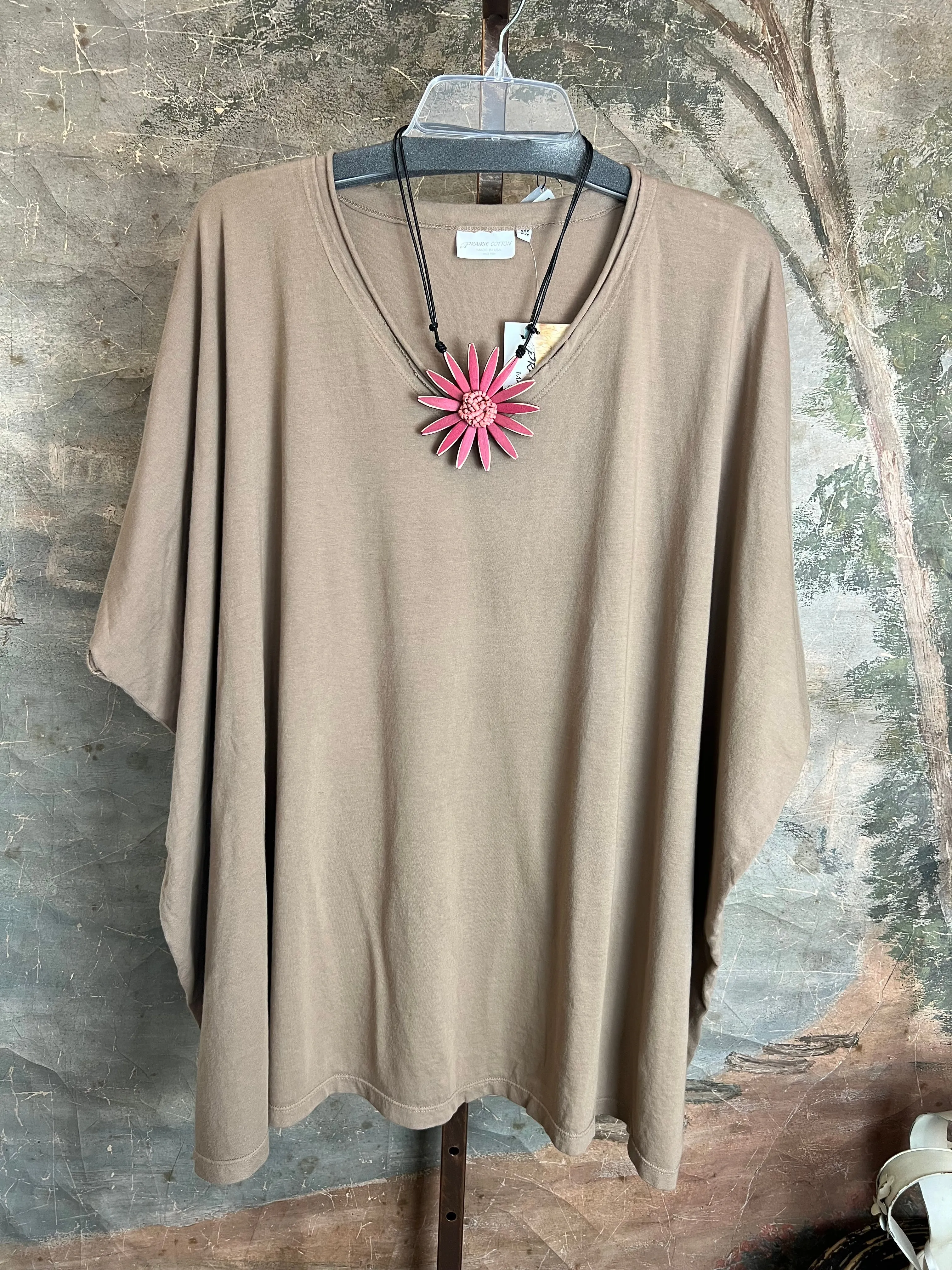 8715 Solid V-Elbow Tunic Tshirt-Mushroom
