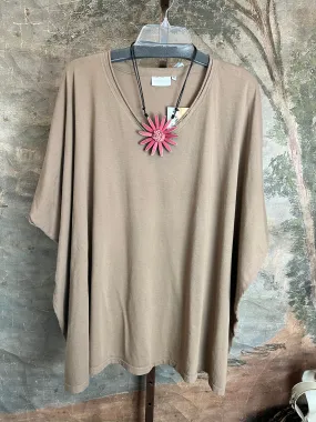 8715 Solid V-Elbow Tunic Tshirt-Mushroom