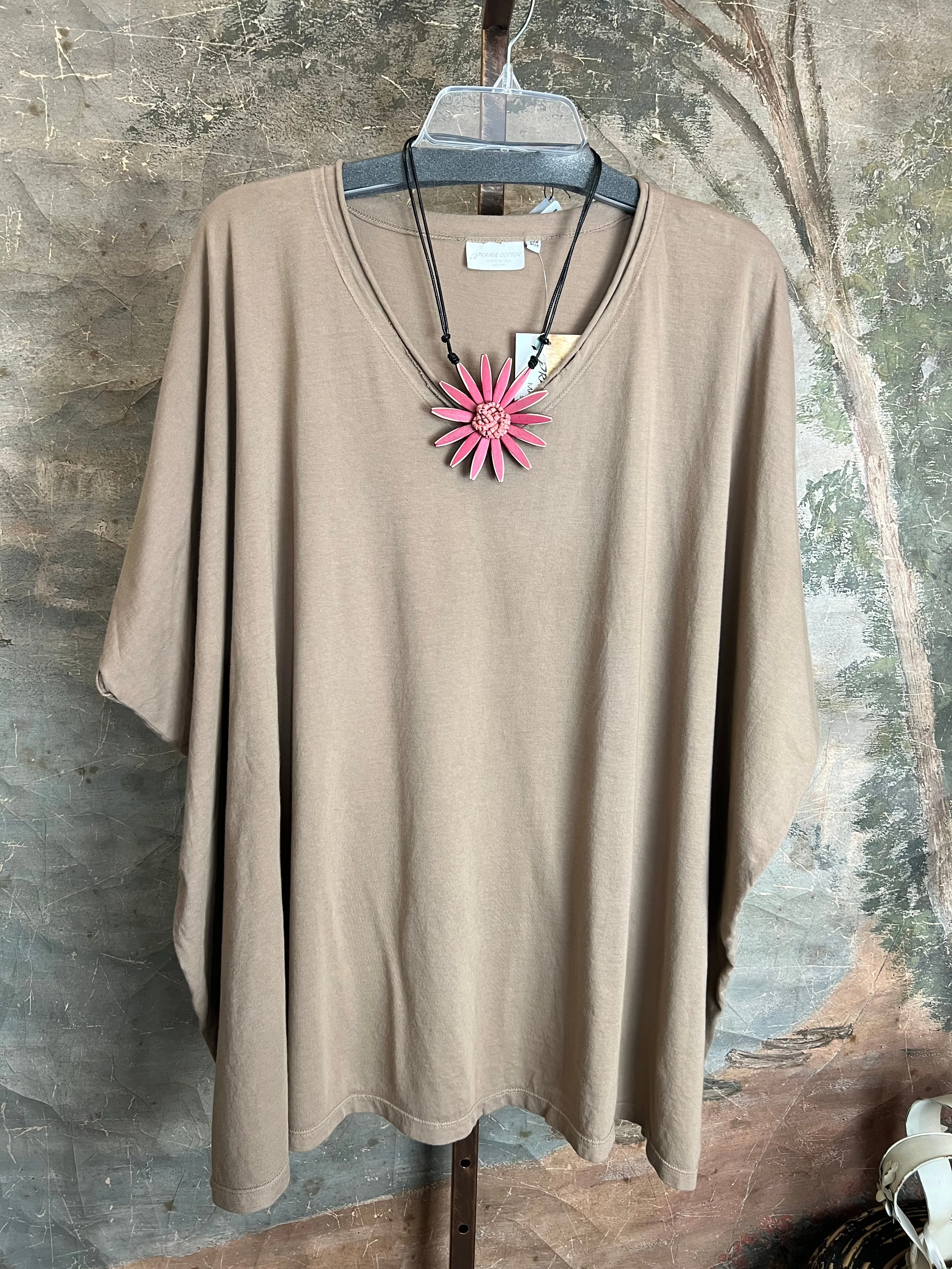 8715 Solid V-Elbow Tunic Tshirt-Mushroom