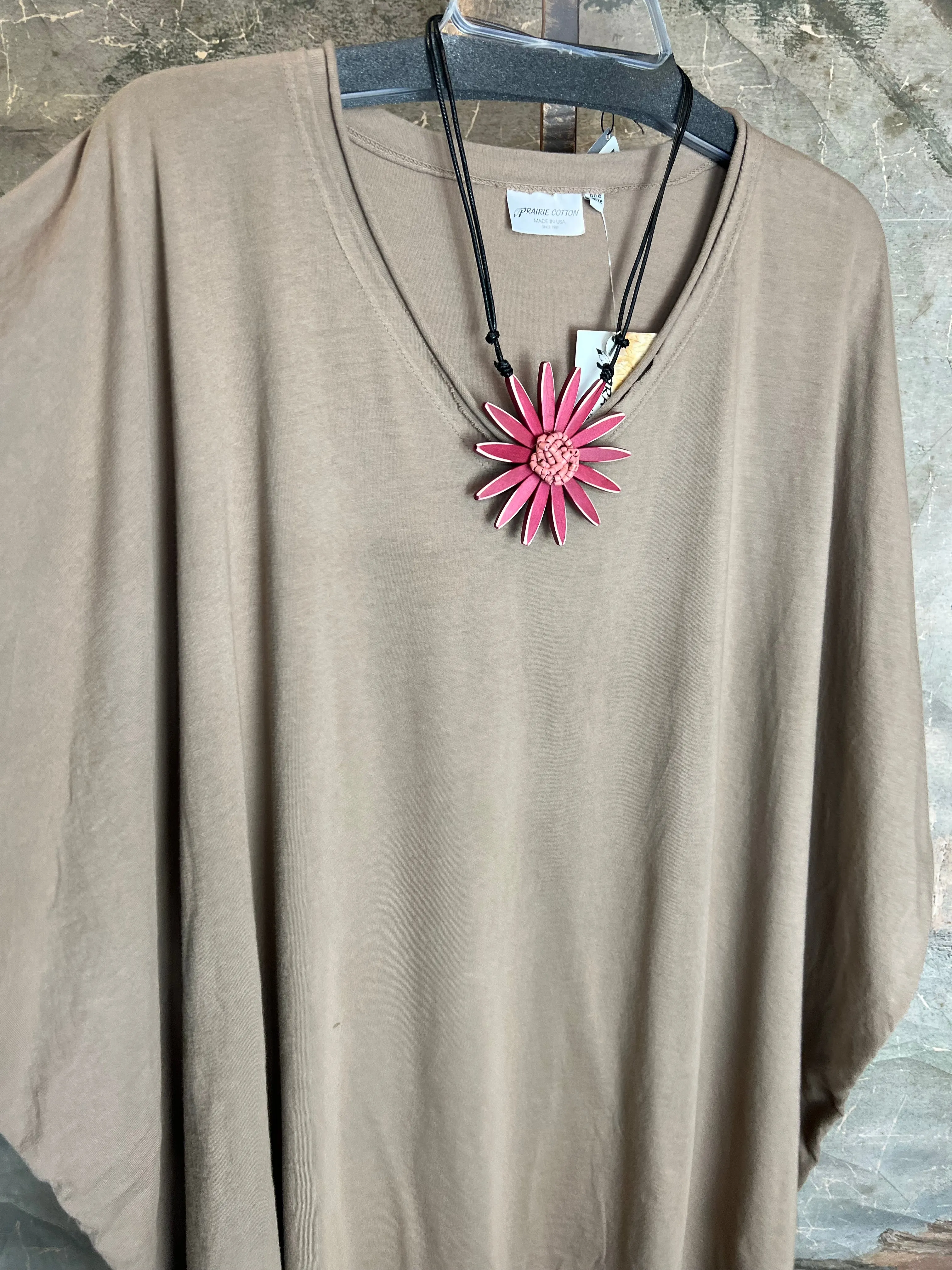 8715 Solid V-Elbow Tunic Tshirt-Mushroom
