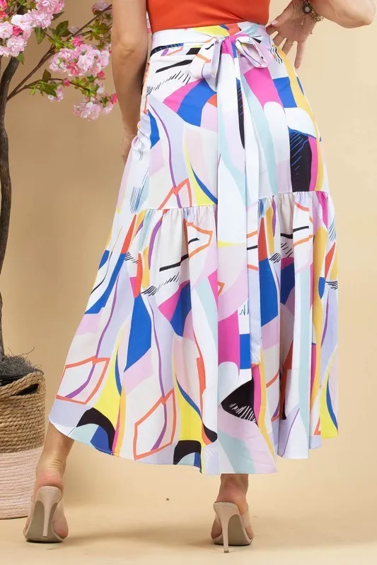 Abstract Floral Print Wrap Maxi Skirt
