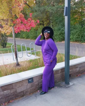 Aella Long sleeves Pants Jumpsuit Set with Pockets |Purple