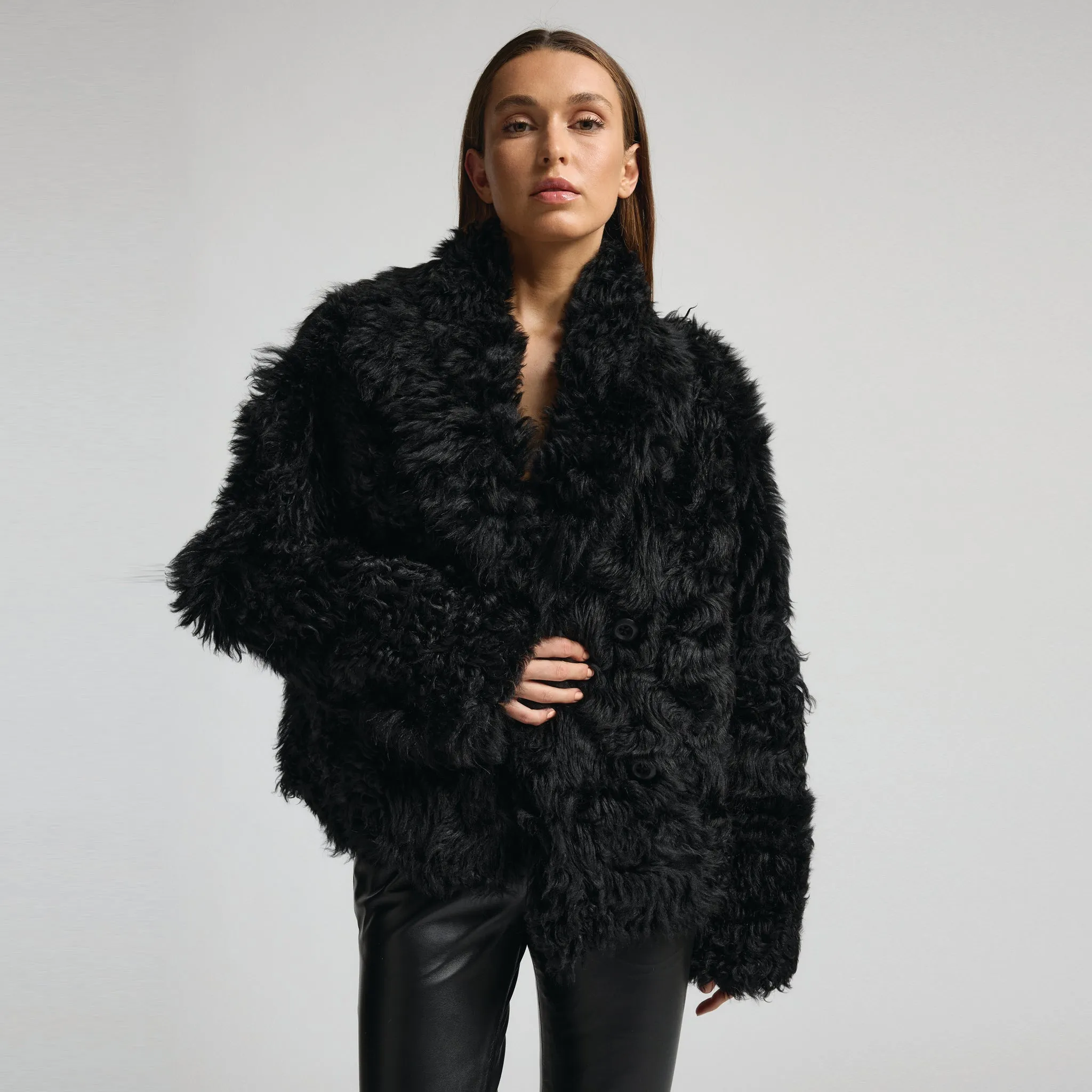 Anthea Reversible Shearling Jacket - Jet Black