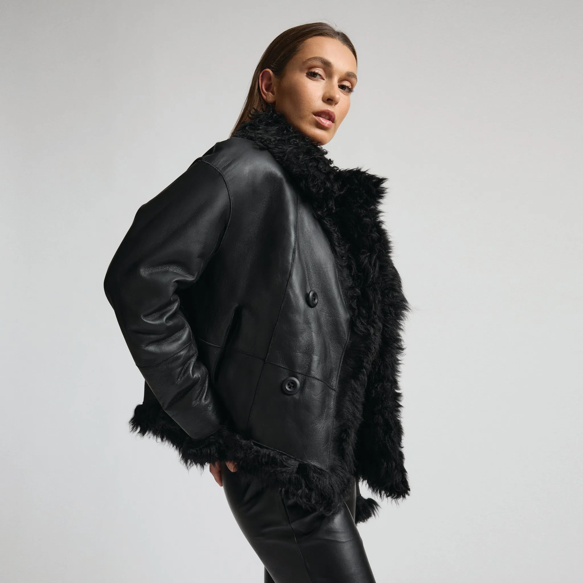Anthea Reversible Shearling Jacket - Jet Black