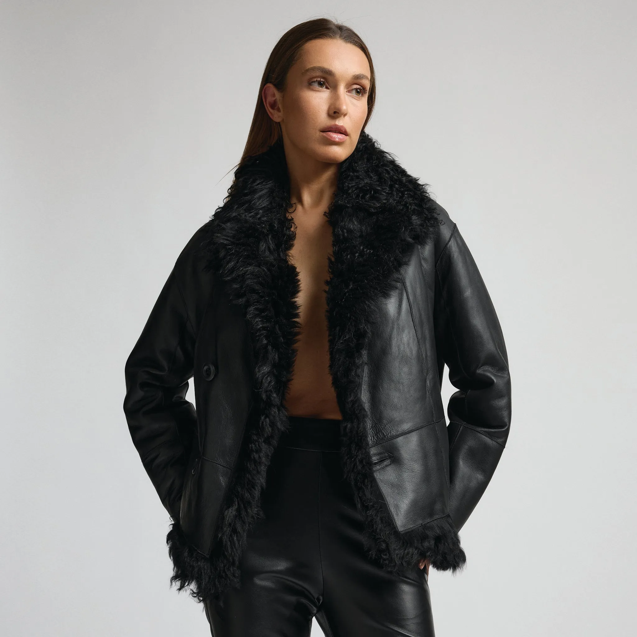 Anthea Reversible Shearling Jacket - Jet Black