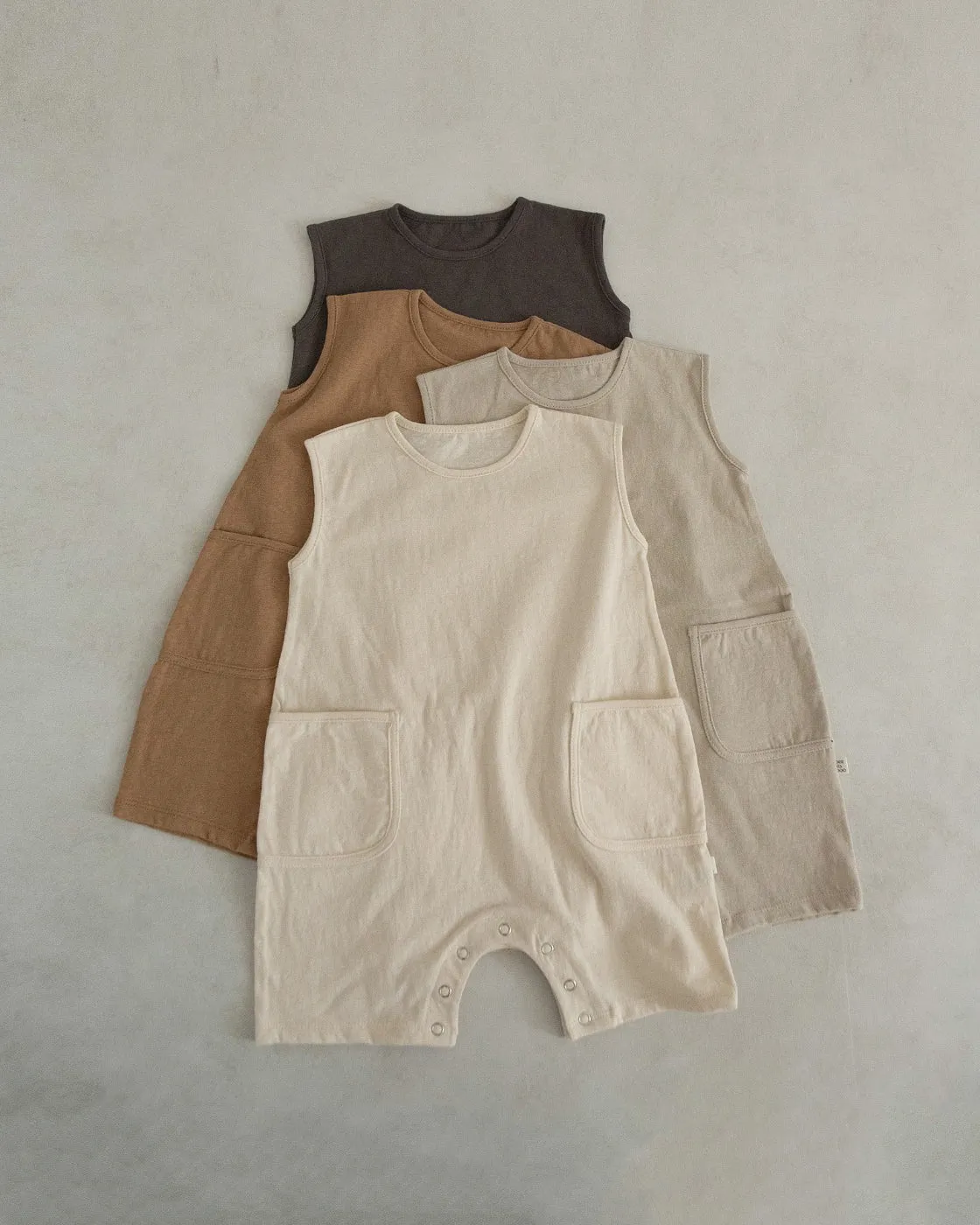 Baby Cotton Sleeveless Pocket Jumpsuit (3-18m)- Camel