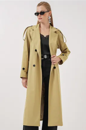 BGD Women Double-Breasted Long Trench Coat - Army Green - Mantes-la-Jolie