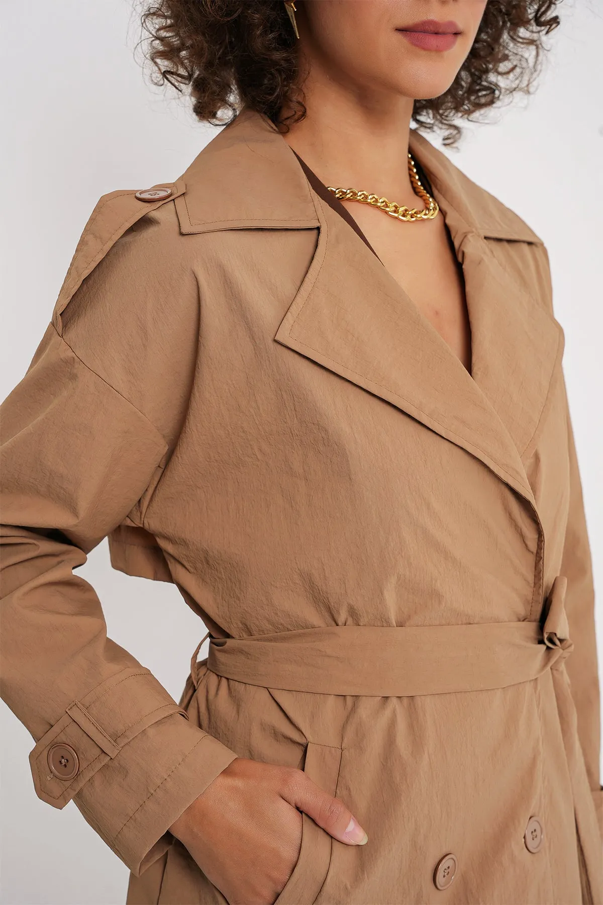 BGD Women Double-Breasted Trench Coat - Biscuit - Rubizhne