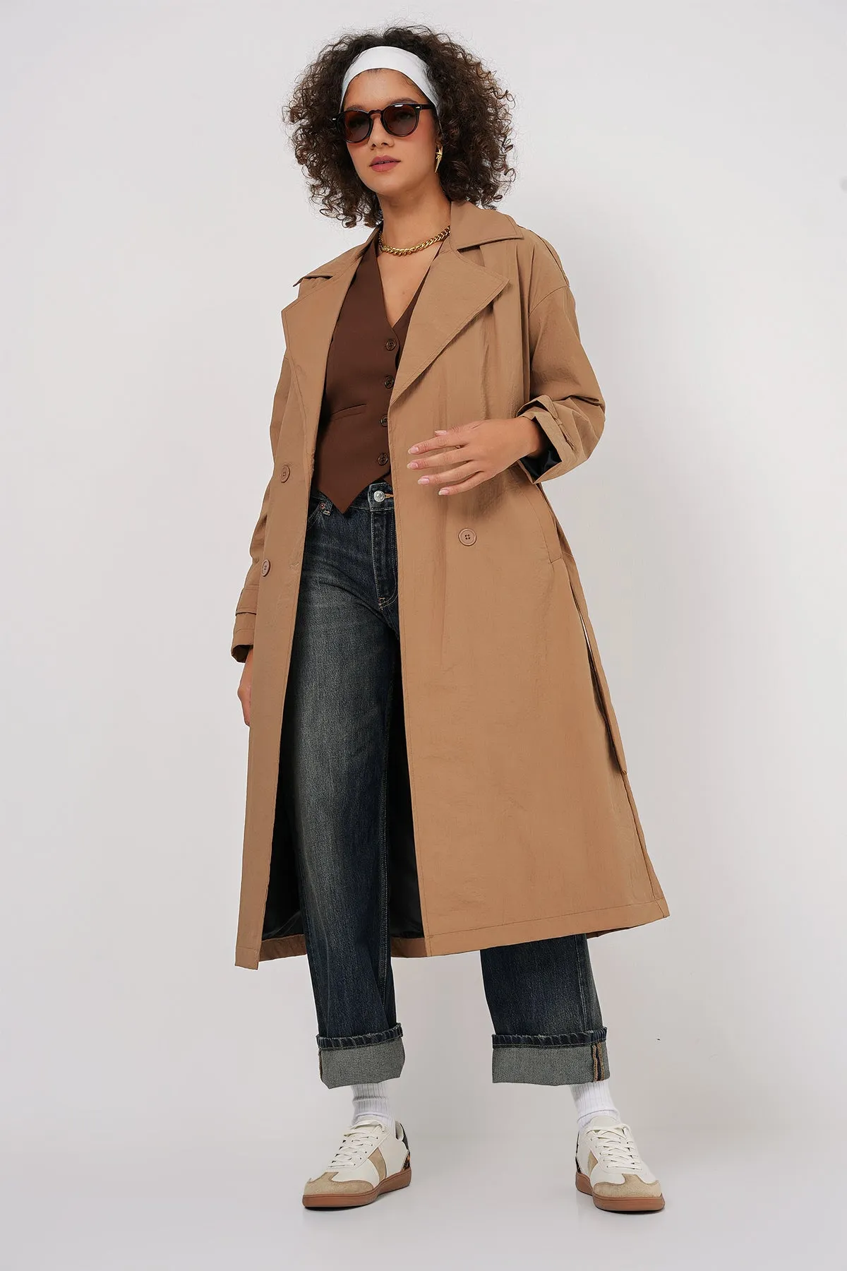 BGD Women Double-Breasted Trench Coat - Biscuit - Rubizhne