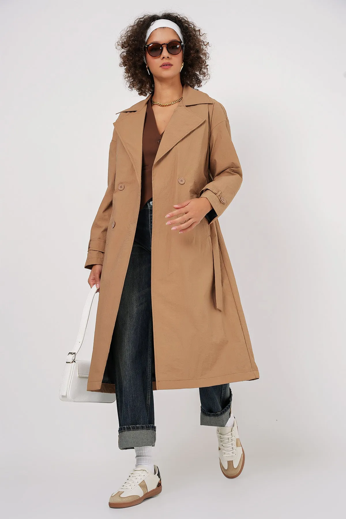 BGD Women Double-Breasted Trench Coat - Biscuit - Rubizhne