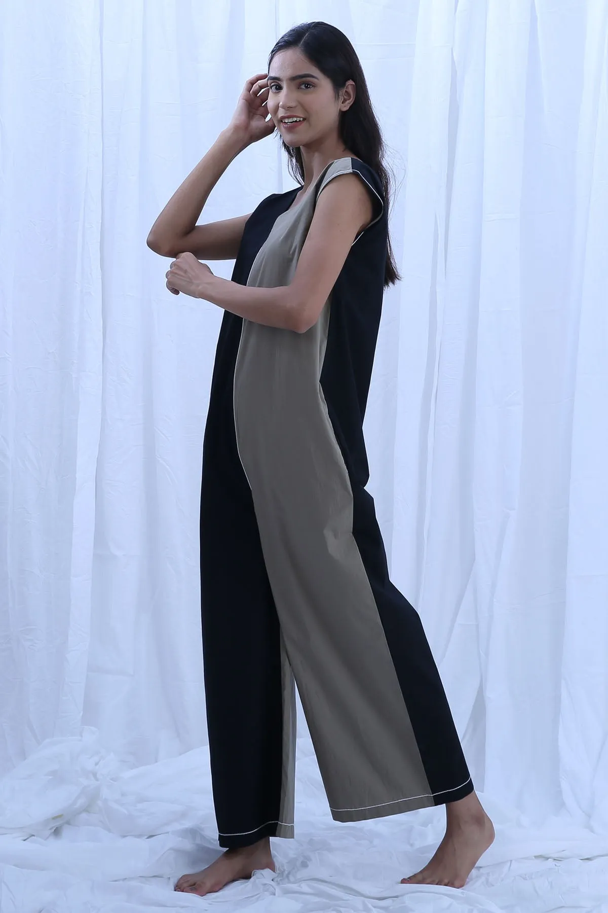 Black & Green V-Neck Jumpsuit