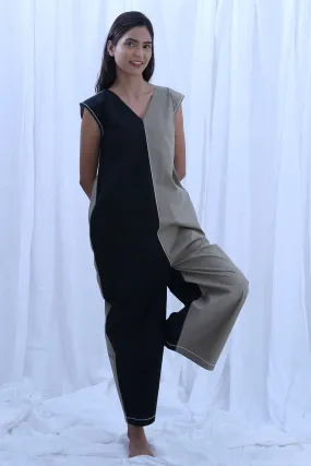 Black & Green V-Neck Jumpsuit