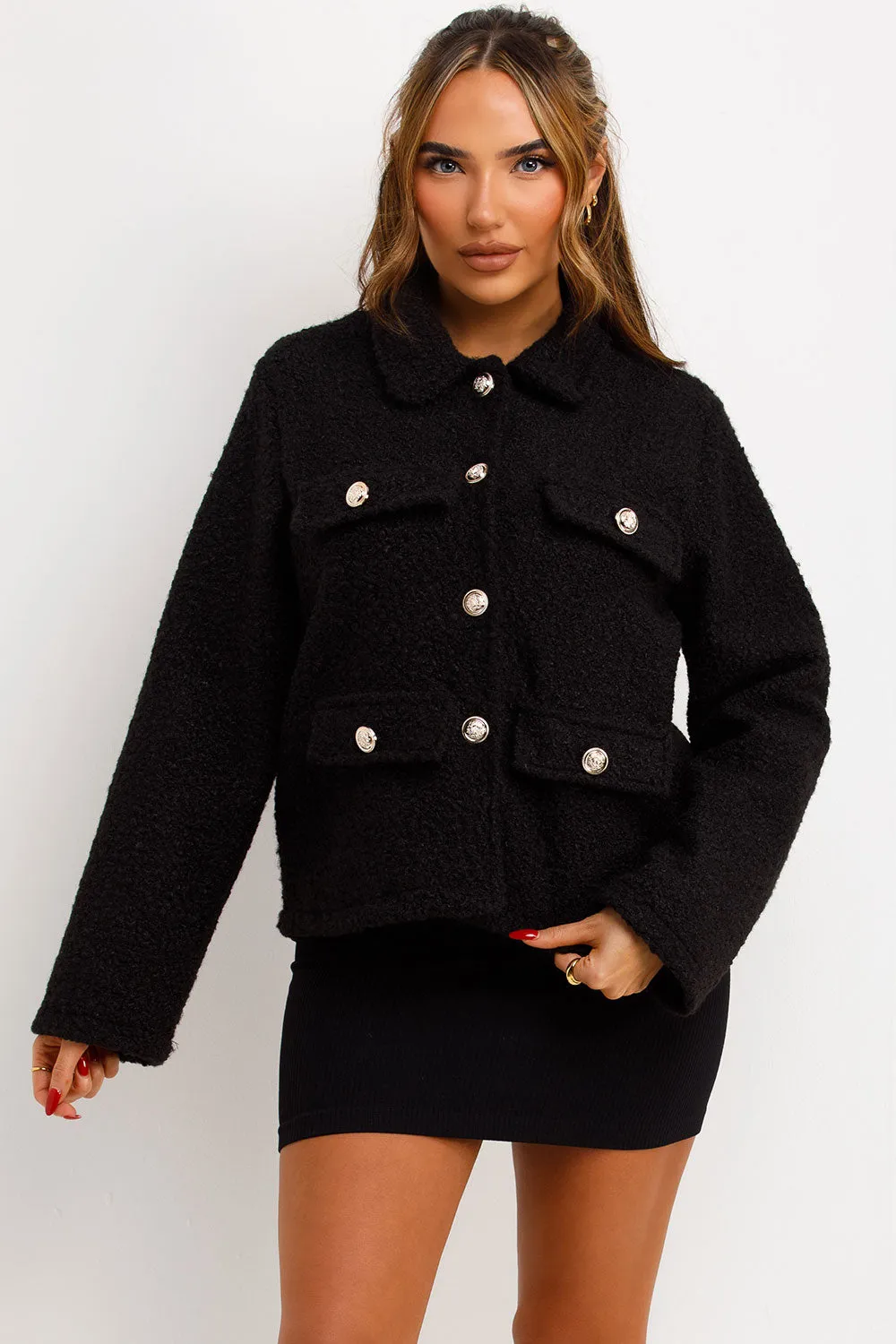 Black Boucle Jacket Whit Gold Buttons