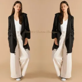 Black Draped Collar Hooded Jacket