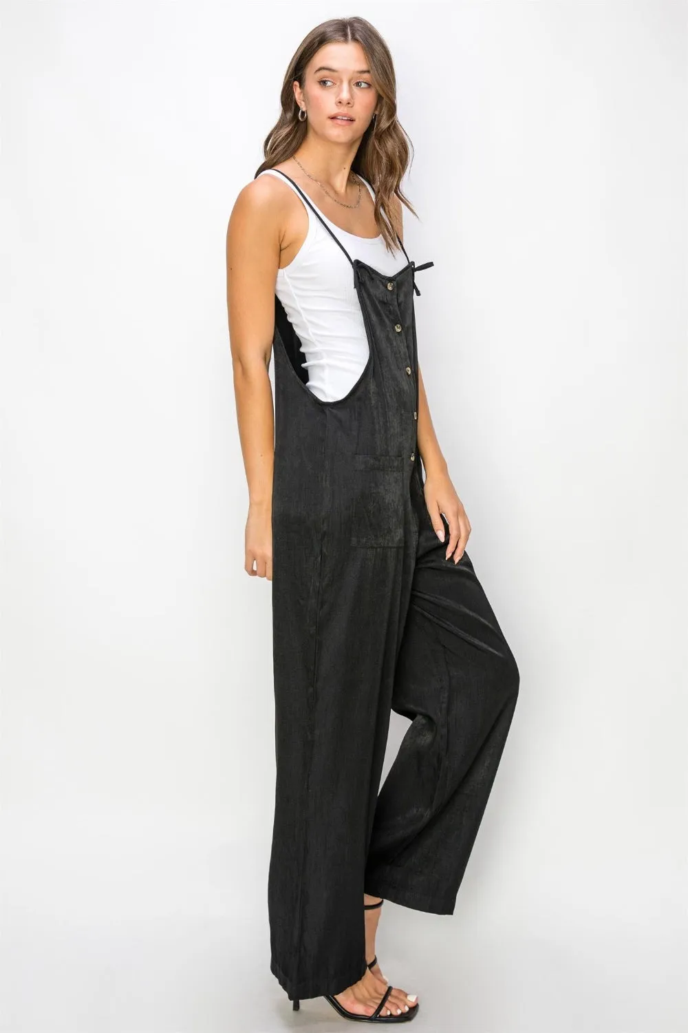 Blue Zone Planet |  HYFVE Half Button Sleeveless Straight Jumpsuit