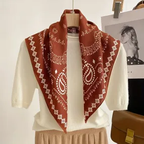 Boho Square Bandana Scarf – Cashew Print, Versatile Neckerchief