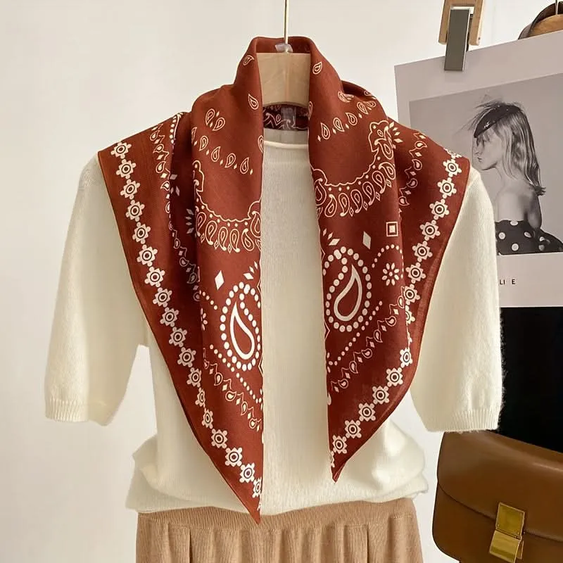 Boho Square Bandana Scarf – Cashew Print, Versatile Neckerchief