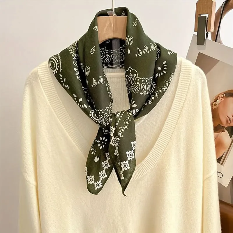 Boho Square Bandana Scarf – Cashew Print, Versatile Neckerchief