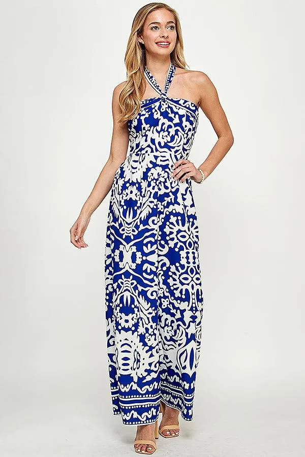 border print halter jumpsuit
