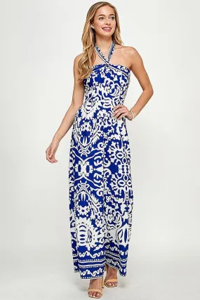 border print halter jumpsuit