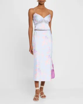 Castle Satin Floral Maxi Skirt in Peachy Blues