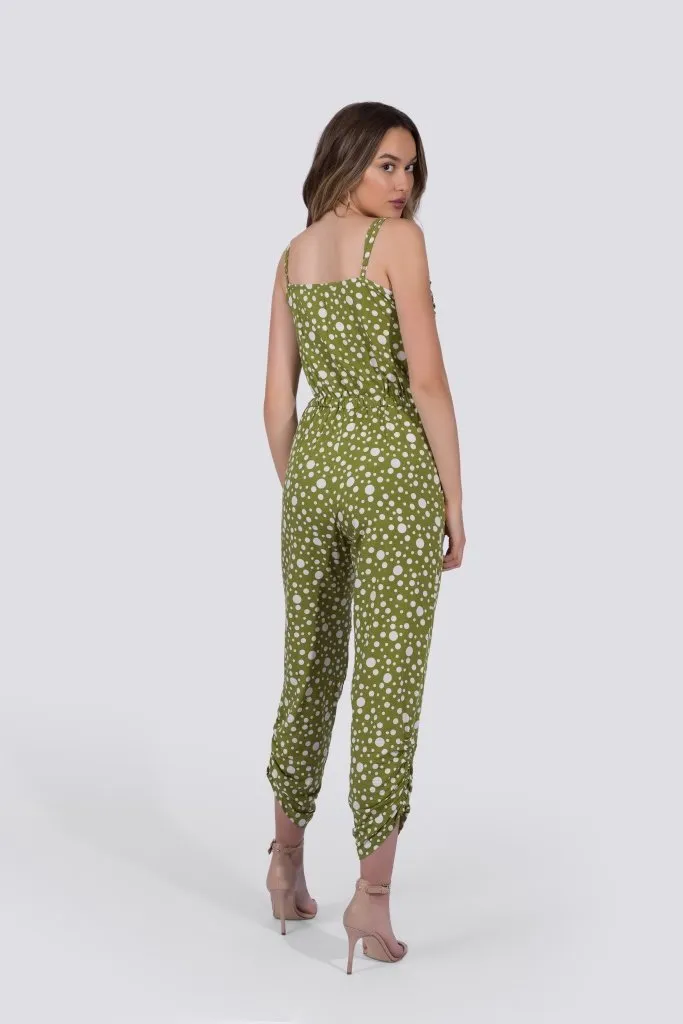 Chloe Jumpsuit | Green Polka Dot