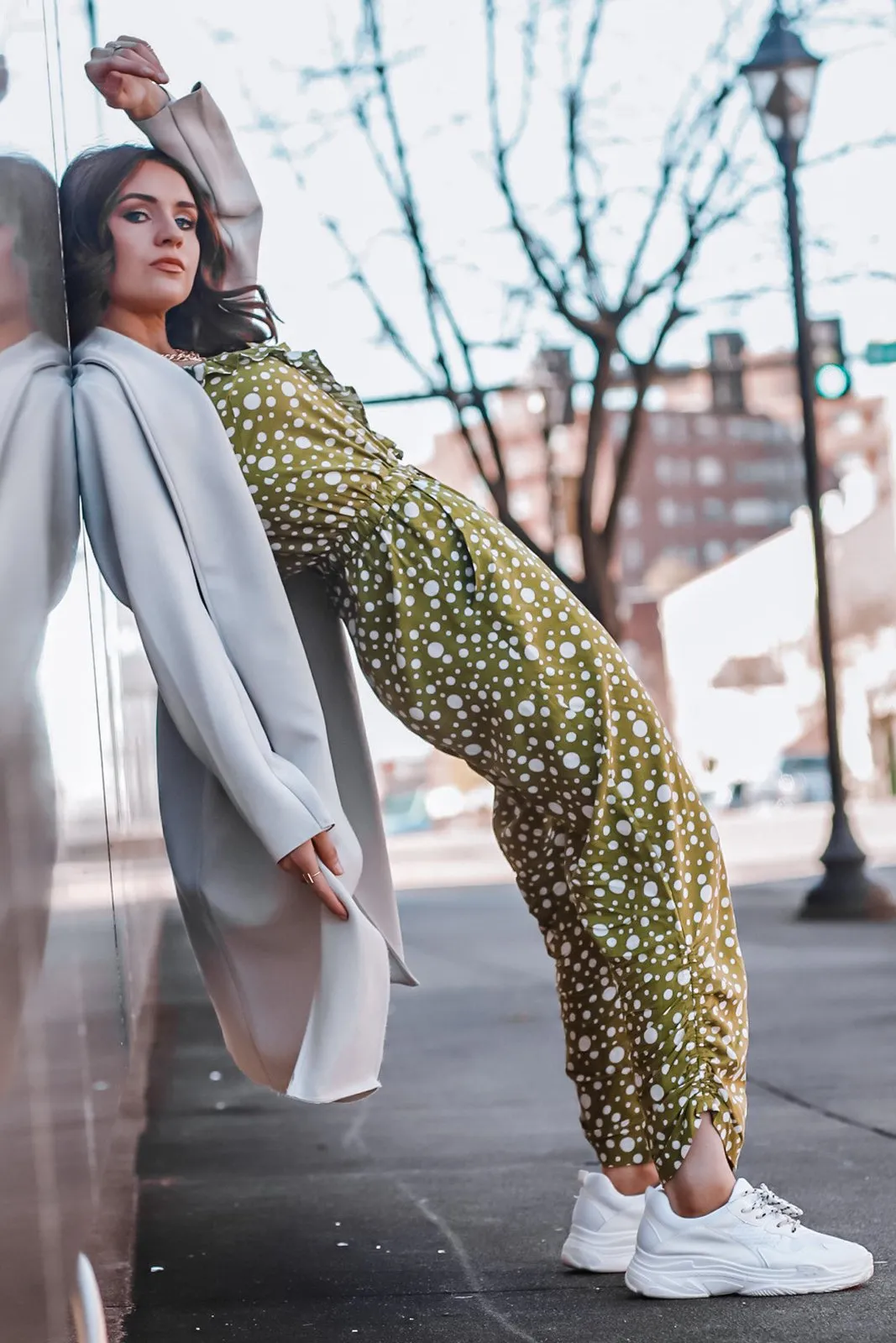 Chloe Jumpsuit | Green Polka Dot