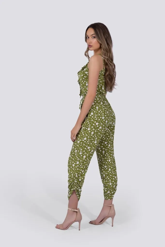 Chloe Jumpsuit | Green Polka Dot