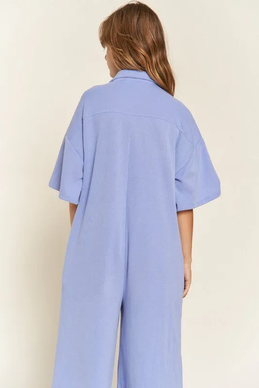 Collar Shirt Wide Leg Jumpsuit