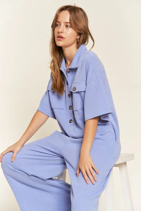 Collar Shirt Wide Leg Jumpsuit