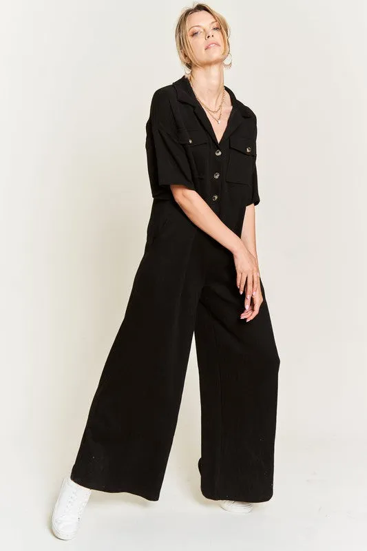 Collar Shirt Wide Leg Jumpsuit