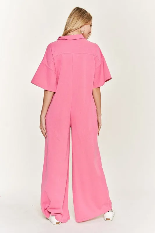 Collar Shirt Wide Leg Jumpsuit