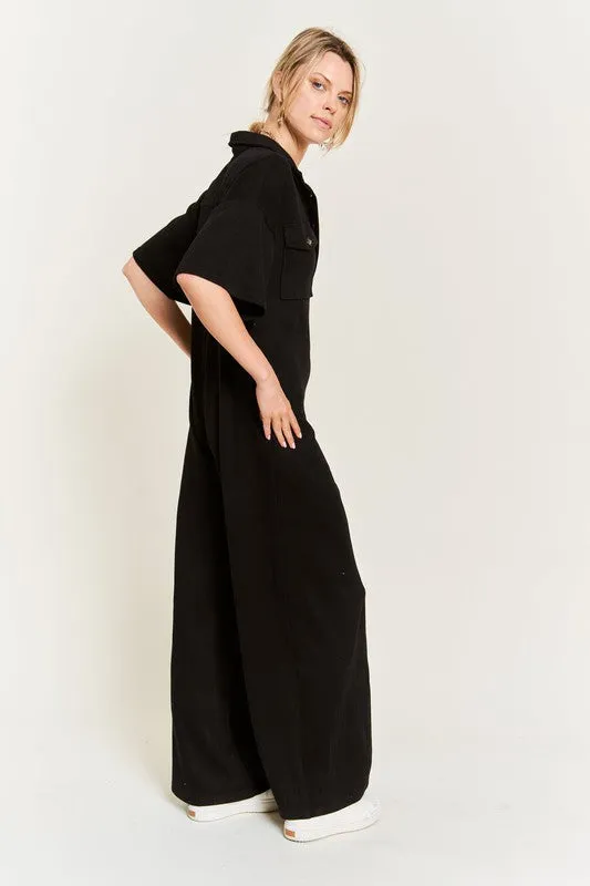 Collar Shirt Wide Leg Jumpsuit