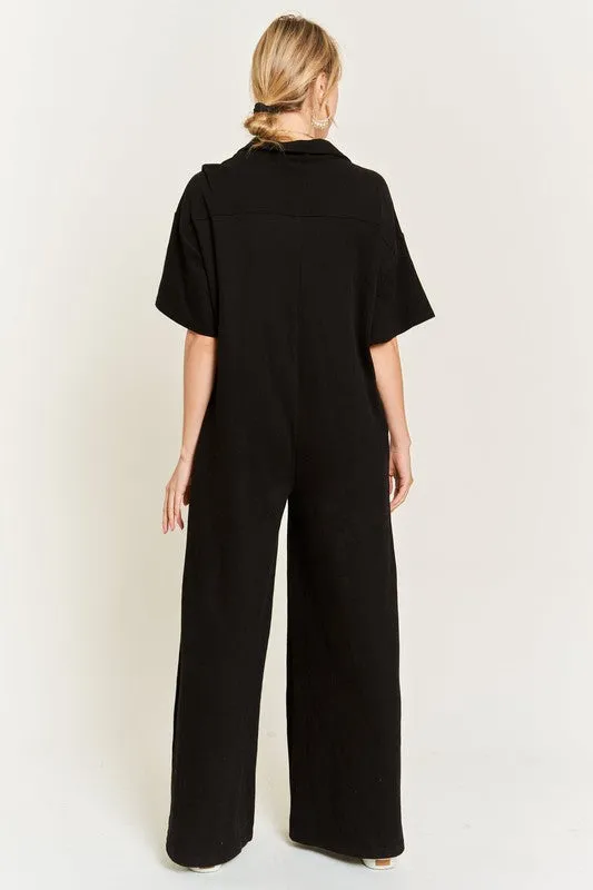 Collar Shirt Wide Leg Jumpsuit