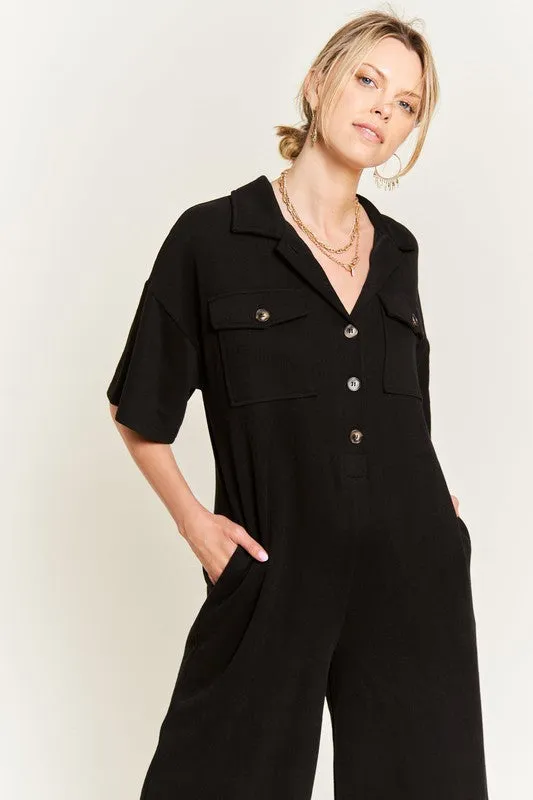 Collar Shirt Wide Leg Jumpsuit