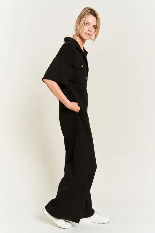 Collar Shirt Wide Leg Jumpsuit