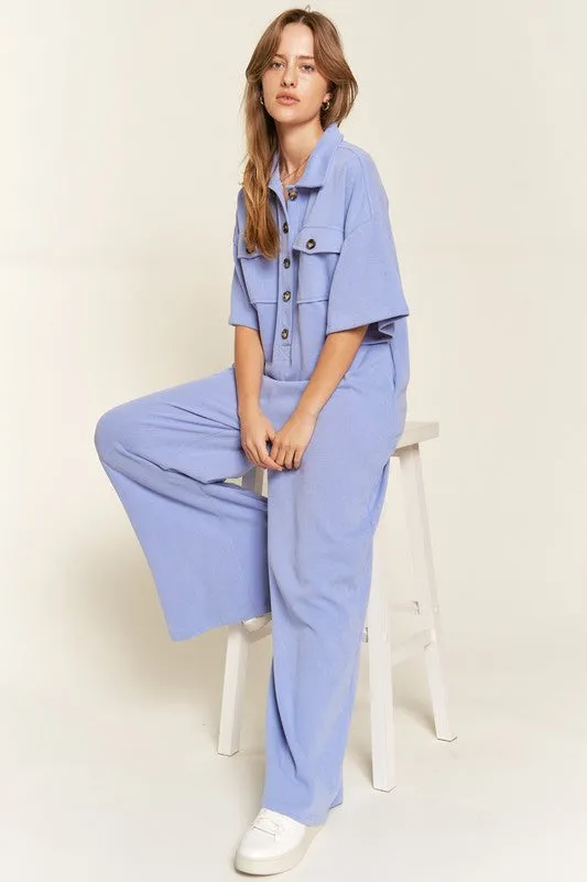 Collar Shirt Wide Leg Jumpsuit