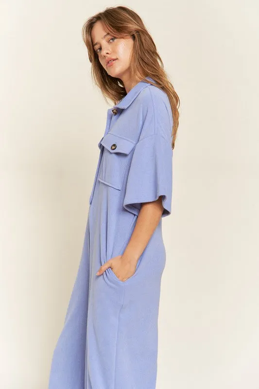 Collar Shirt Wide Leg Jumpsuit