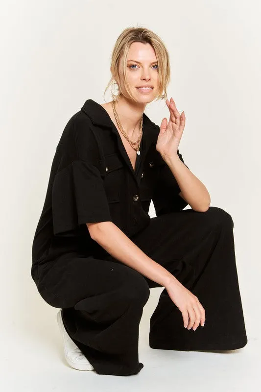 Collar Shirt Wide Leg Jumpsuit