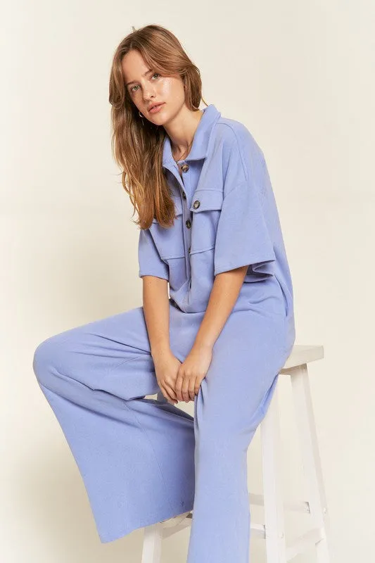 Collar Shirt Wide Leg Jumpsuit