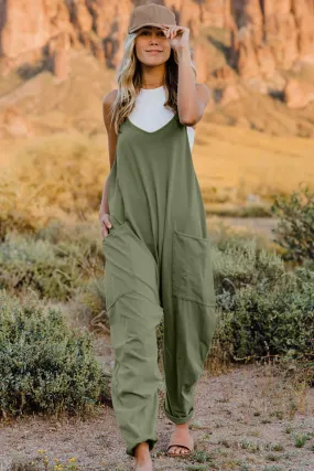 Cool Nights V-Neck Jumpsuit with Pockets- 6 Colors (Black, Army Green, Gray, Blue, Khaki, Navy)