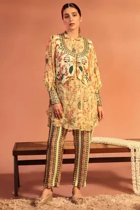 Cream Tamaya Embroidered Tunic Set With Jacket