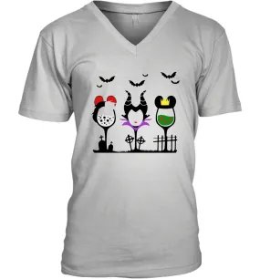 Disney Villains Cruella de Vil Maleficent Evil Queen wine Halloween Shirt Men's Vneck
