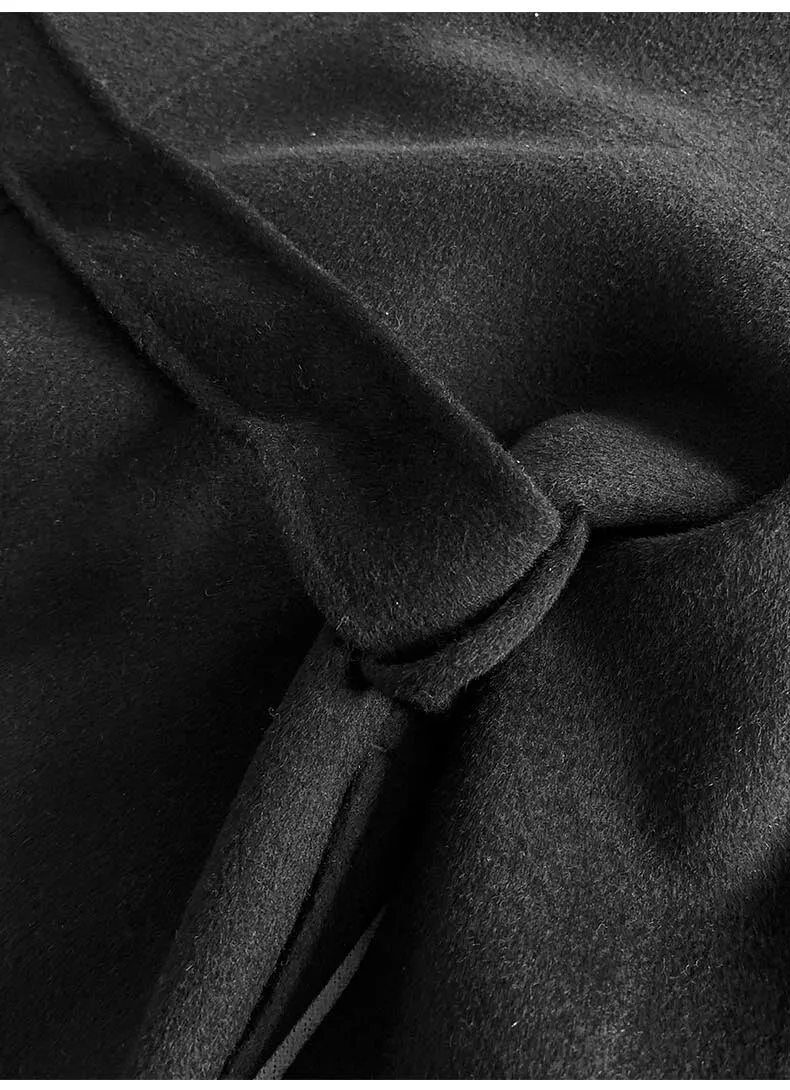 Elegant Maxi Long Wool Plain Belt Double-face Jacket