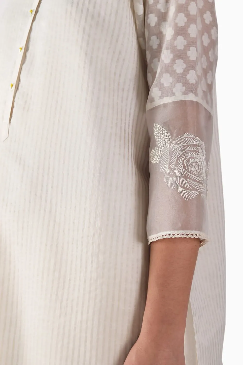 Embroidered Sleeved Tunic and Pant with Dupatta