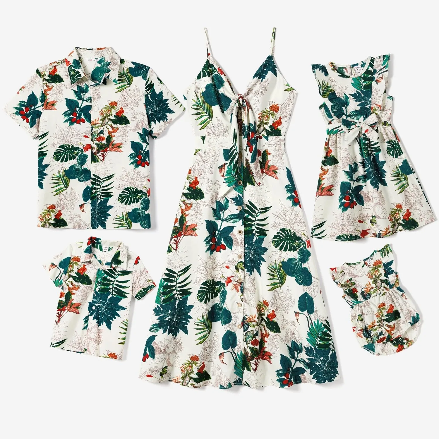 Family Matching Allover Plant Floral Print Dresses and Short-sleeve Shirts Sets