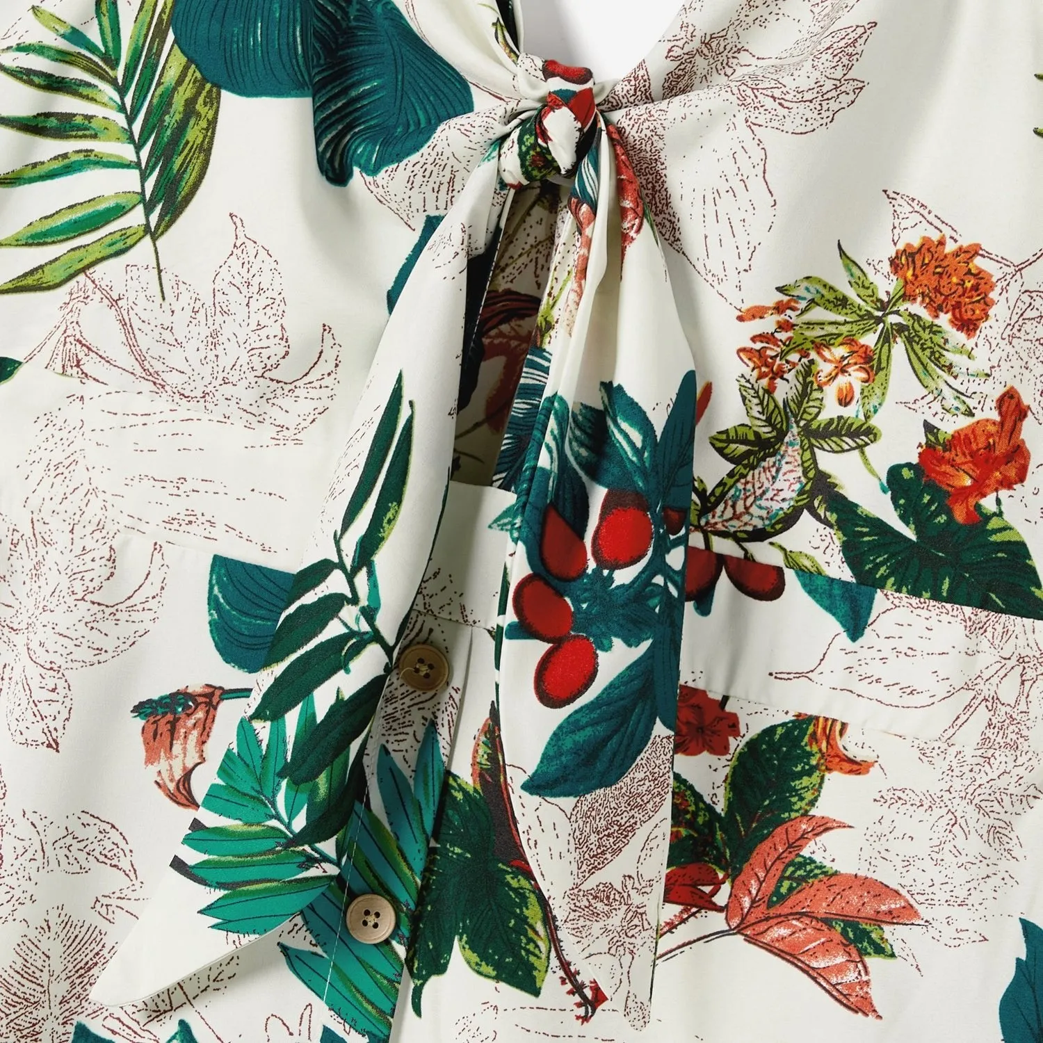 Family Matching Allover Plant Floral Print Dresses and Short-sleeve Shirts Sets