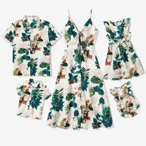 Family Matching Allover Plant Floral Print Dresses and Short-sleeve Shirts Sets