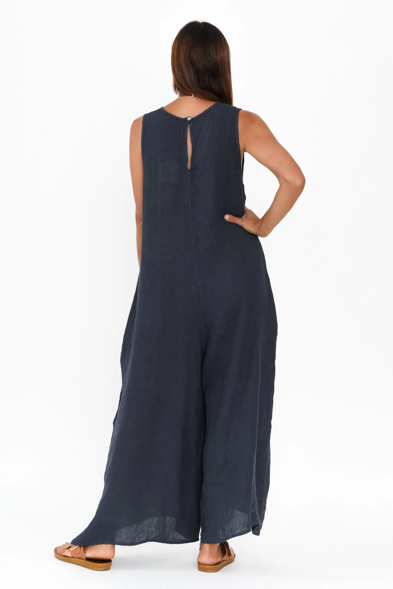 Fay Navy Linen Jumpsuit